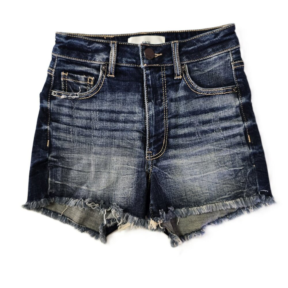 BKE Billie Denim Shorts Juniors Size 22" XS High Rise, Slim Fit, Distressed Hem
